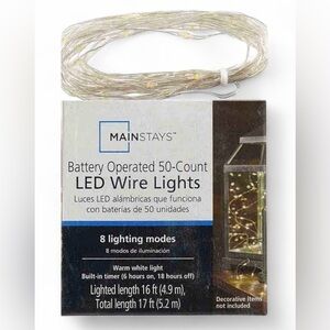 Mainstays 50-Count Battery-Operated LED Warm White Wire Lights 8 Lighting Modes